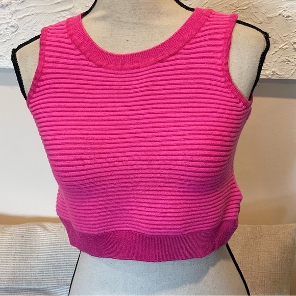 St John Knit Tank Top Crop Ribbed Hot Pink Wool Size M - Picture 1 of 8